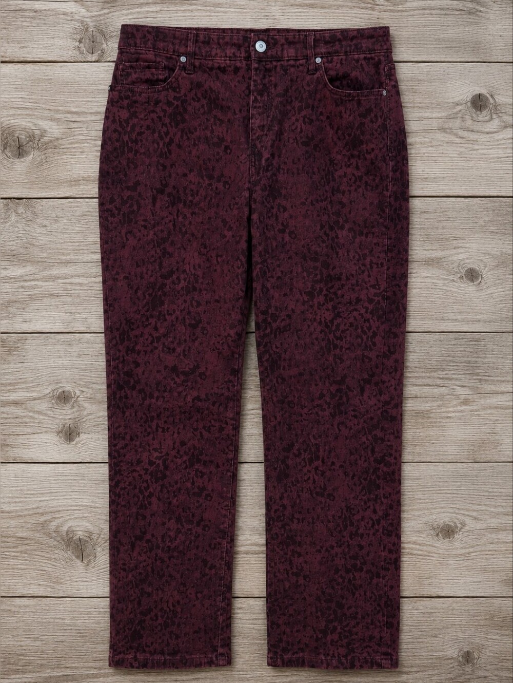 Gloria Vanderbilt Maroon Rail Straight Animal Print Stretch Pants Women Size 14 - Picture 3 of 16